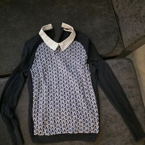 Tory Burch Navy and White Collared Sweater